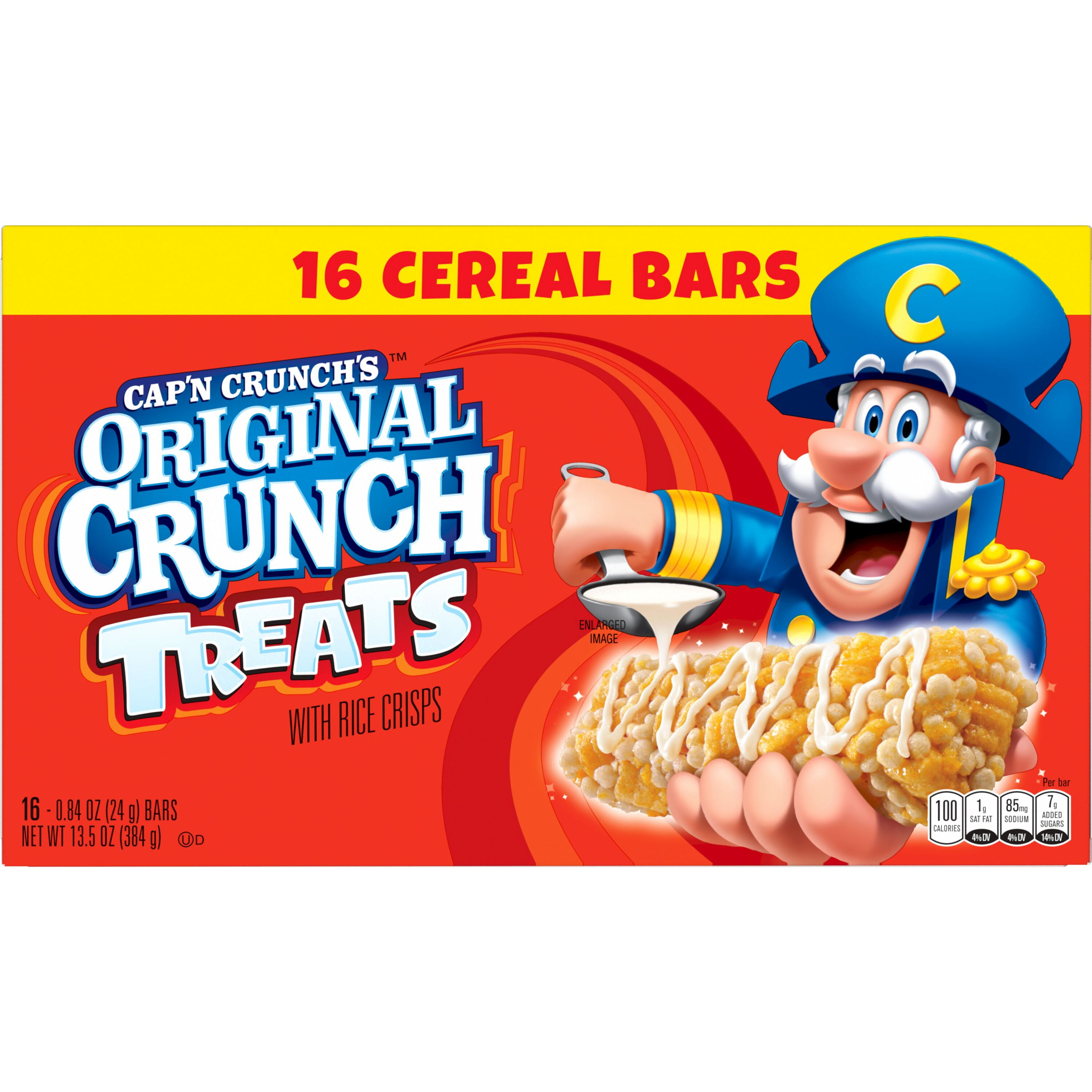 Cap’n Crunch Treats with Rice Crisps Cereal Bars, Original Crunch, 0.84 oz, 16 Count Box