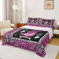 jejeloiu Western Cowboy Boots Twin Sheet Sets,Chic Leopard Print Twin Fitted Sheet,Cheetah Pattern Bowknot Bowtie Flat Sheet For Girls Kids,Breathable Home Decor,3 Pieces