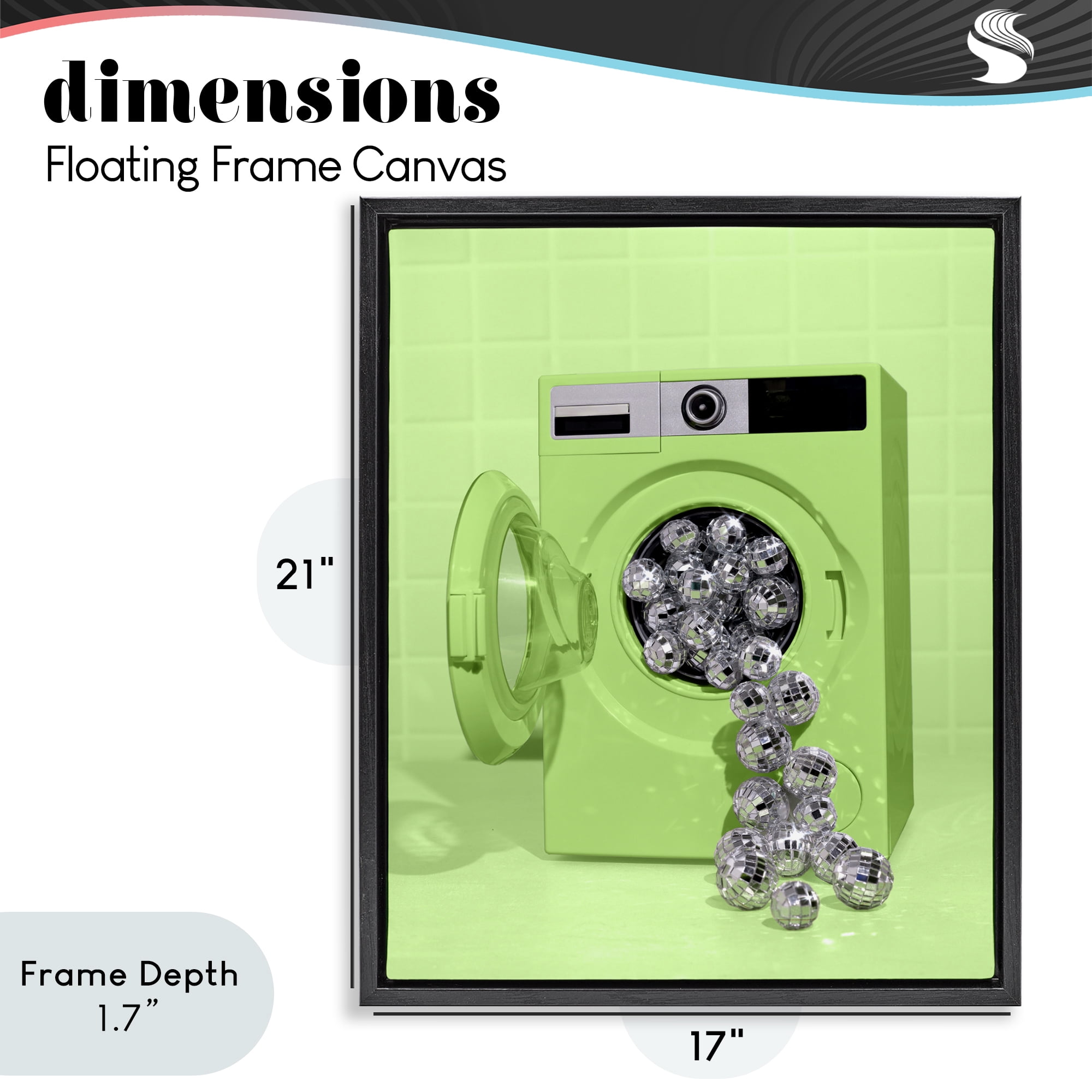 Stupell Industries Disco Laundry Machine over Lime Black Framed Floater Canvas Wall Art, design by LISH Creative