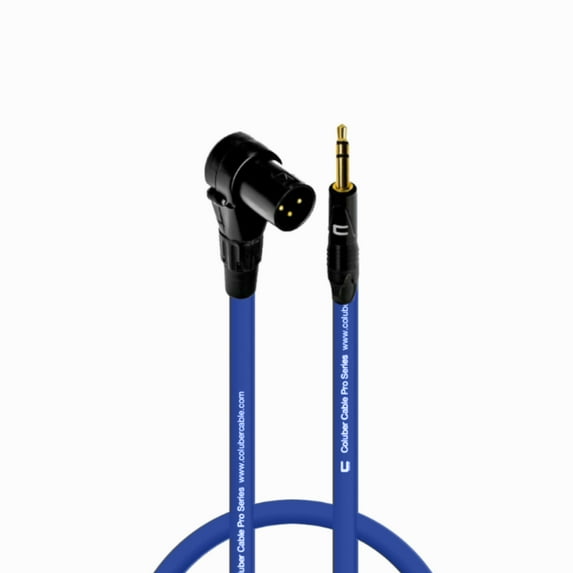 Right Angle 3-Pin XLR Male to 3.5 TRS Male - 1.5 Feet - Blue - Pro 3-Pin Microphone Connector for Powered Speakers, Audio Interface or Mixer for Live Performance & Recording 1.5 Feet Blue