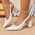 thumbnail image 2 of Xucatan Women's Patent Leather Bow Heels, Pointed Toe Block Heel Sandals, Adjustable Ankle Strap Comfortable Pumps for Wedding Office Gift, 2 of 9