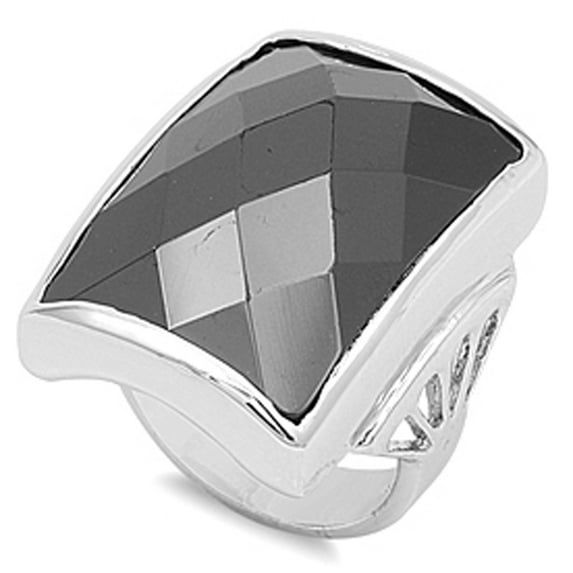 Black Simulated CZ Polished Solitaire Unique Ring ( Sizes 6 7 8 9 10 ) New .925 Sterling Silver Band Rings (Size 8)