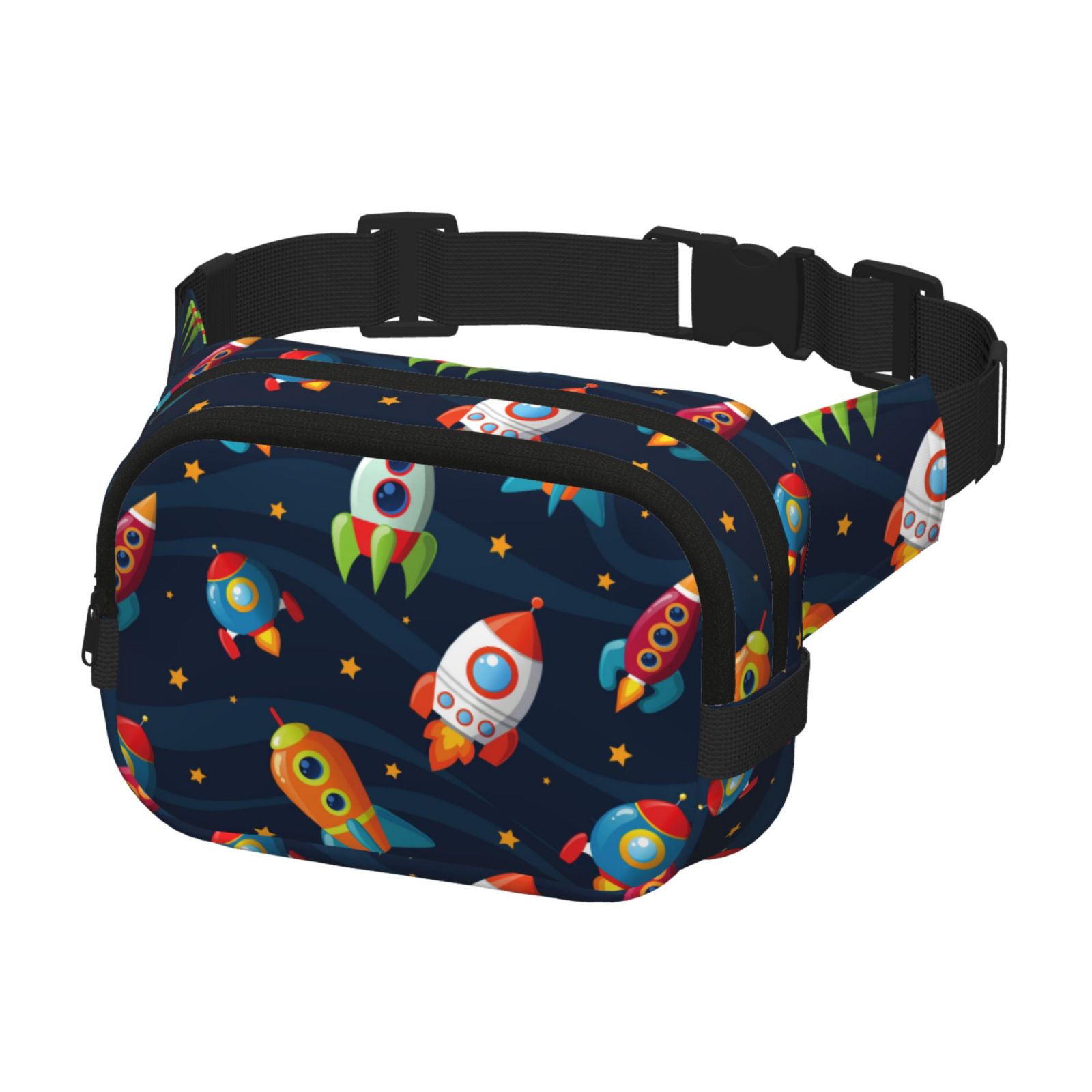 Picia Spaceships and Stars Print Square Double-Layer Waist Bag Mini Adjustable Waist Belt Bag Exercise Running Travel Hiking