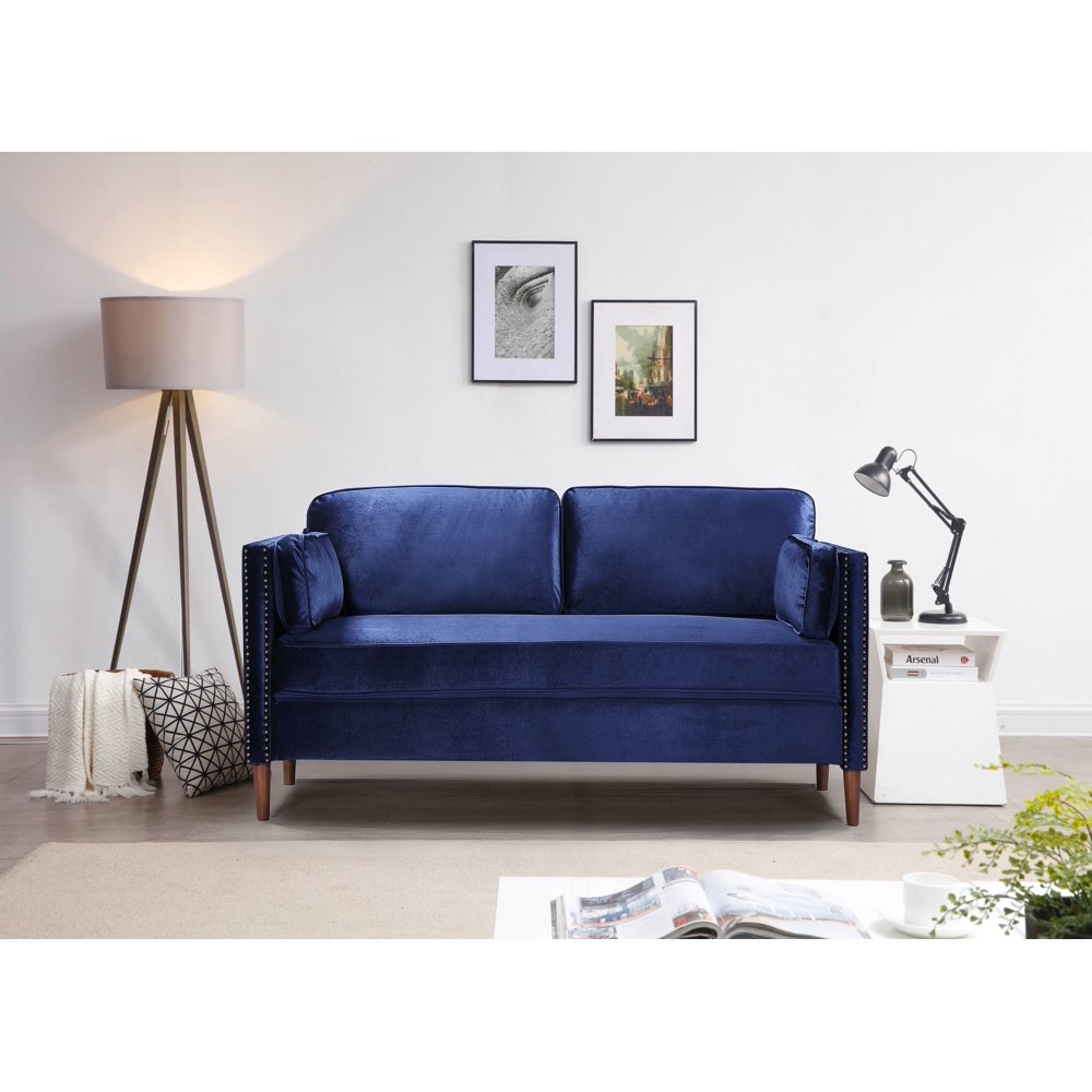 Blue Loveseat, Modern Linen Farbic Sofas for Small Spaces, Upholstered