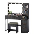 thumbnail image 5 of Tcbosik Makeup Vanity Desk with Mirror and Lights, Dressing Table with Charging Station & Cushioned Stool, Open Shelves and 5 Storage Drawers, Easy Assembly, Black, 5 of 7