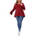 thumbnail image 2 of Blusa de túnica de mujer plus size Agnes Orinda con dobladillo alto-bajo, mangas largas de campana, cuello redondo, top casual acampanado 2X burdeos, 2 of 6