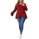 thumbnail image 2 of Blusa de túnica de mujer plus size Agnes Orinda con dobladillo alto-bajo, mangas largas de campana, cuello redondo, top casual acampanado 2X burdeos, 2 of 6