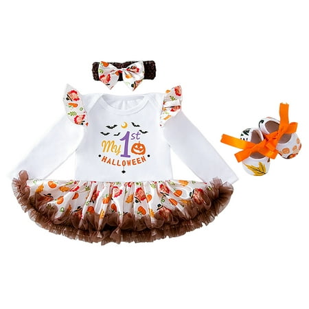 

PMUYBHF for Kids Girls 7 8 Cute Toddler Baby Kids Girls Pumpkin Tulle Romper Dress Shoes HairbandSet&Outfits Baby Rompers 3-6 Months Girl Jumpsuit for Girls 10-12 Years Old