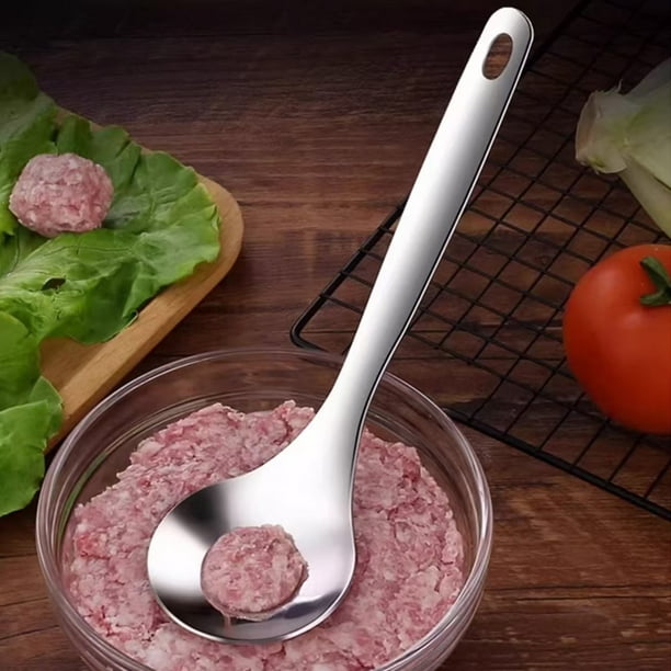 Prensa de albóndigas de acero inoxidable, cuchara de acero inoxidable para albóndigas, tipo máquina para hacer albóndigas, cuchara para exprimir albóndigas, colador, prensador de albóndigas, hogar y c