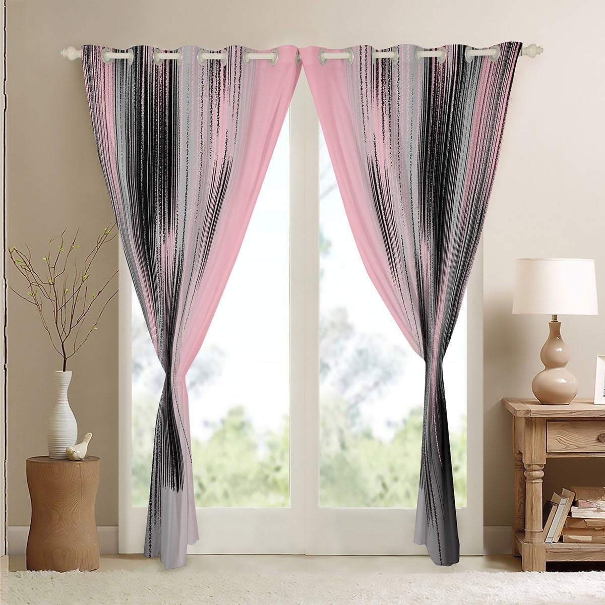Pink and Black Curtains for Bedroom Living Room (2 Panels, 42 x 84 Inch) Modern Art 30%-50% Blackout Curtains for Kids Adults Messy Rust Darkening Drapes Gradient Stryle Window Treatments