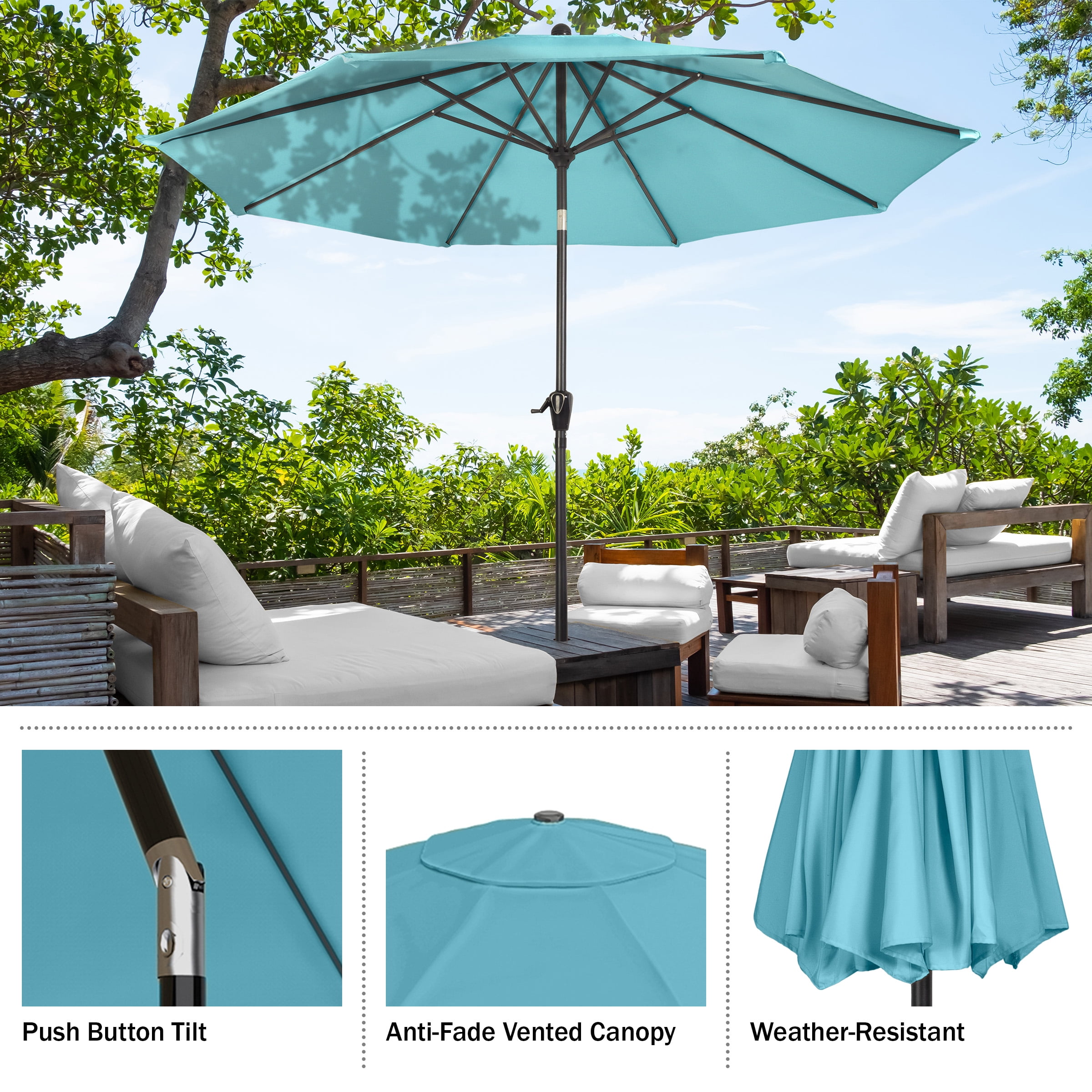 Pure Garden 10FT Patio Umbrella with Auto Tilt and Vented Canopy (Blue)