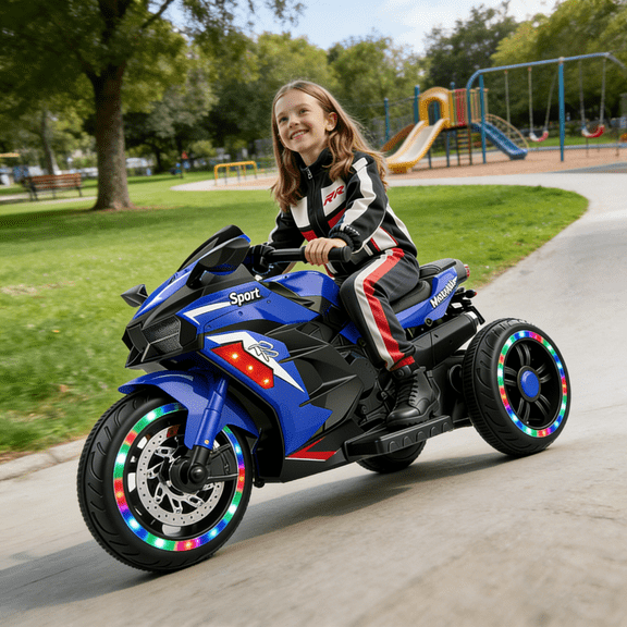 HNH 12 volts Motorcycle for Kid Battery Powered Electric Vehicle with 3 Wheels, LED Tyre, Mobile Phone Bluetooth Music