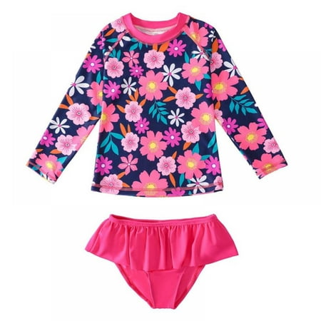 

Uccdo Toddler Girls Rashguard Swimsuit Set Little Girl Long Sleeve Floral Bathing Suits Swimwear 2 Pieces 1-9T