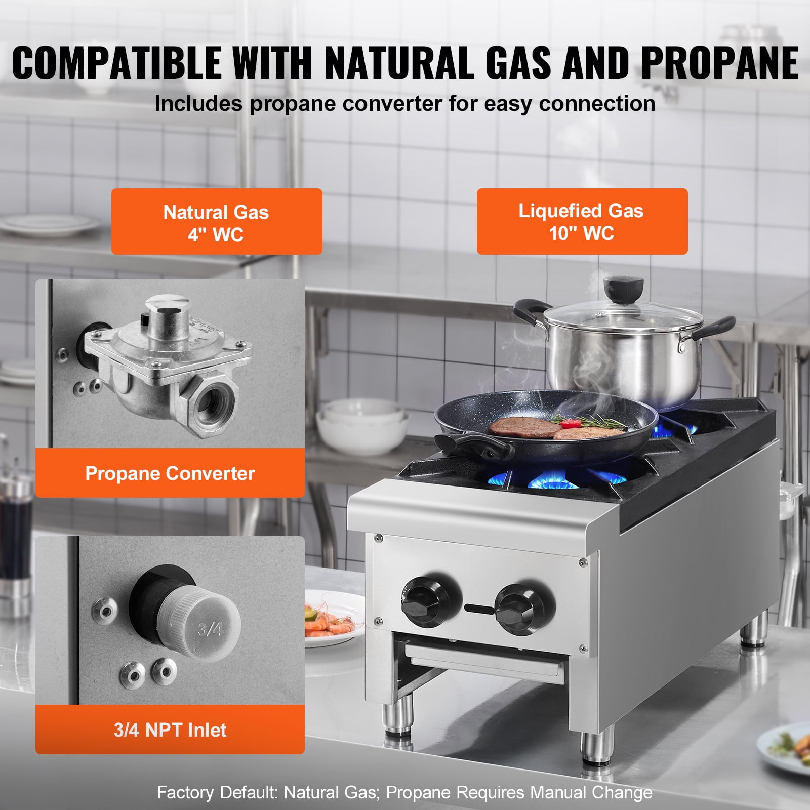 SKYSHALO Gas Cooktop, Dual Burner, Propane/Natural Gas, Stainless Steel Countertop Range, 56,000 BTU, Kitchen Equipment for Food Businesses