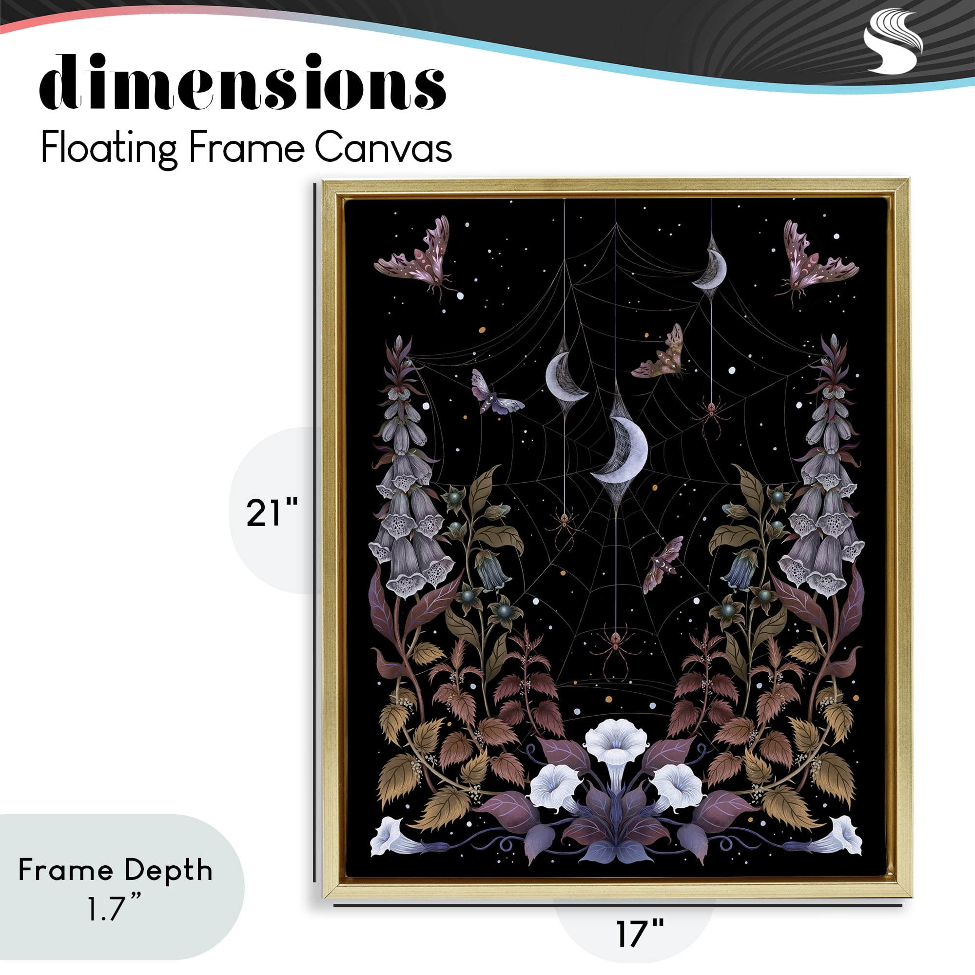 Stupell Industries Witch Garden with Spider Webs Gold Framed Floater Canvas Wall Art, design by Episodic Drawings