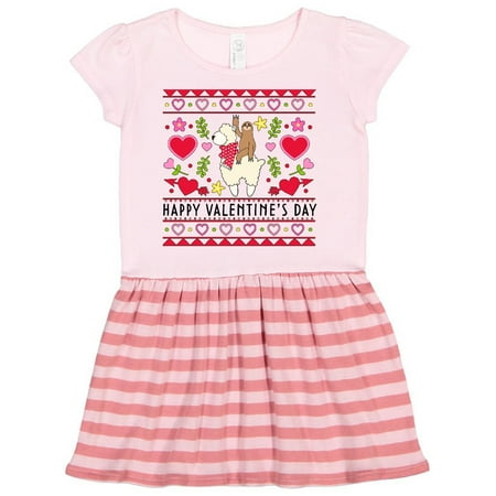 

Inktastic Happy Valentine s Day Sloth and Llama Ugly Sweater Style Gift Toddler Girl Dress