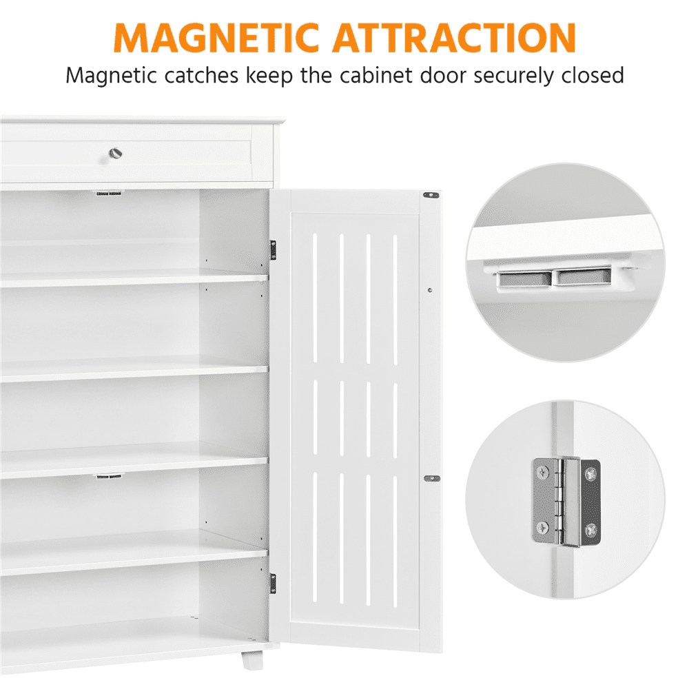 Renwick 5-Tier Wooden Adjustable Shoe Storage Cabinet with Drawer and Louvered Door, White