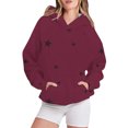 thumbnail image 2 of Women's Star Print Hooded Sweatshirt with Pocket, Long Sleeve Graphic Pullover for Casual Streetwear, Comfy Lounge Wear, and Everyday Fashion Red M, 2 of 4