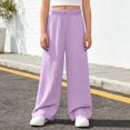 thumbnail image 2 of CPNG Girls Cotton Linen Pants Solid Color Elastic High Waist Wide Leg Pants Lightweight Comfortable Breathable Casual Pants, 2 of 6