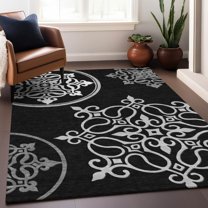 Addison Rugs Chantille Indoor/Outdoor Transitional Scrolls Black Washable Rectangle Rug, 9' x 12'