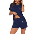 thumbnail image 2 of INSPIRE CHIC Women's Sleepwear Crew Neck Nightwear with Shorts Loungewear Pajama Set XL Navy Blue, 2 of 5