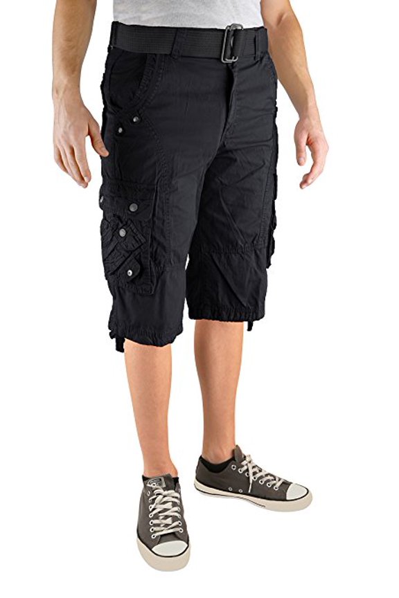 Mens Cotton Fashion Multi Pocket Belted Cargo Short-13015-Nv-44