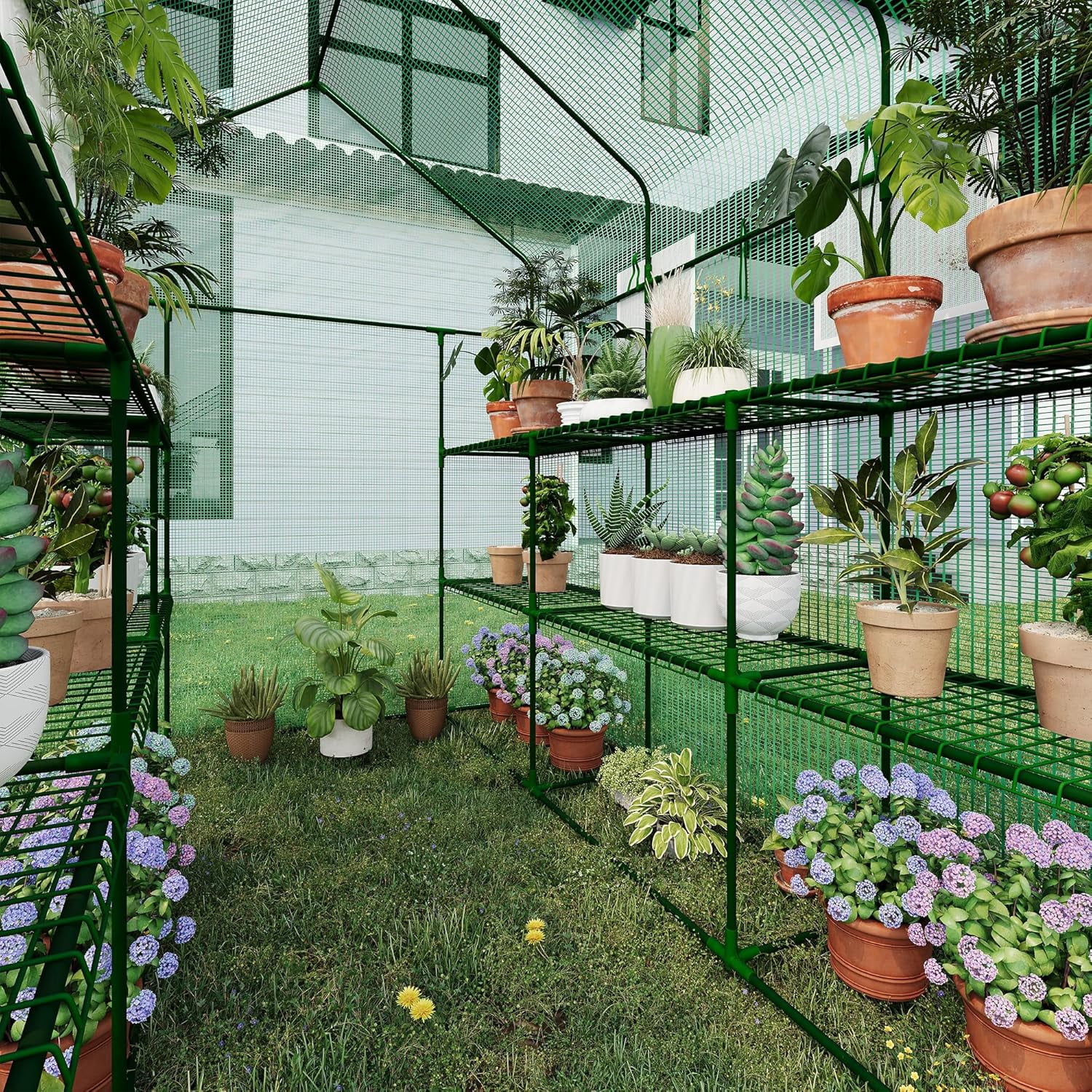 Lumiparty Large Outdoor Walk-In Greenhouse with 6-Tier Shelves, 85"x56"x77", Weatherproof, UV Protected, for Backyard & Patio, Green