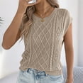 thumbnail image 3 of Uootdi Womens Tops Crewneck Cable Knit Short Sleeve Sweater Casual Loose Fit Lightweight Blouses Dressy Casual Pullover Sweaters Top Gift, 3 of 8