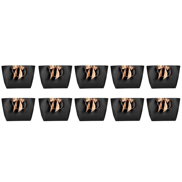 10 bolsas de papel negras para regalo de recuerdo, bolsas de embalaje para ropa, maquillaje y boutique con asa dorada, n.° 5
