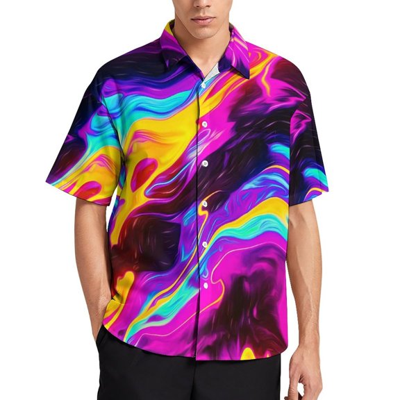 Colorful Men's Short Sleeve Button Up Shirts Casual Regular-Fit Beach Summer Tops M-4XL