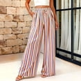 thumbnail image 6 of Womens Pants Elastic Waist Striped Print Lightweight Palazzo Pants Casual Wide Leg Pants with Pockets M, 6 of 7