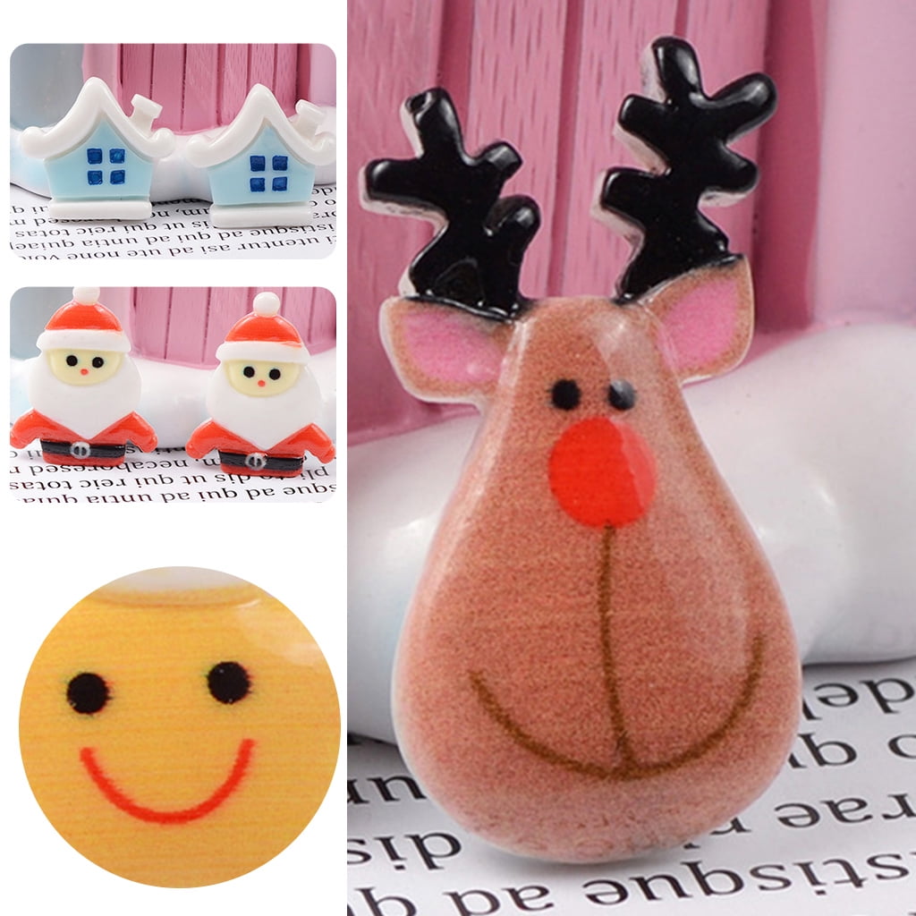 Techinal 100Pcs Christmas Flatback Buttons Cartoon Santa Claus Xmas Tree Resin Embellishments Slime Charms for DIY Crafts Scrapboo