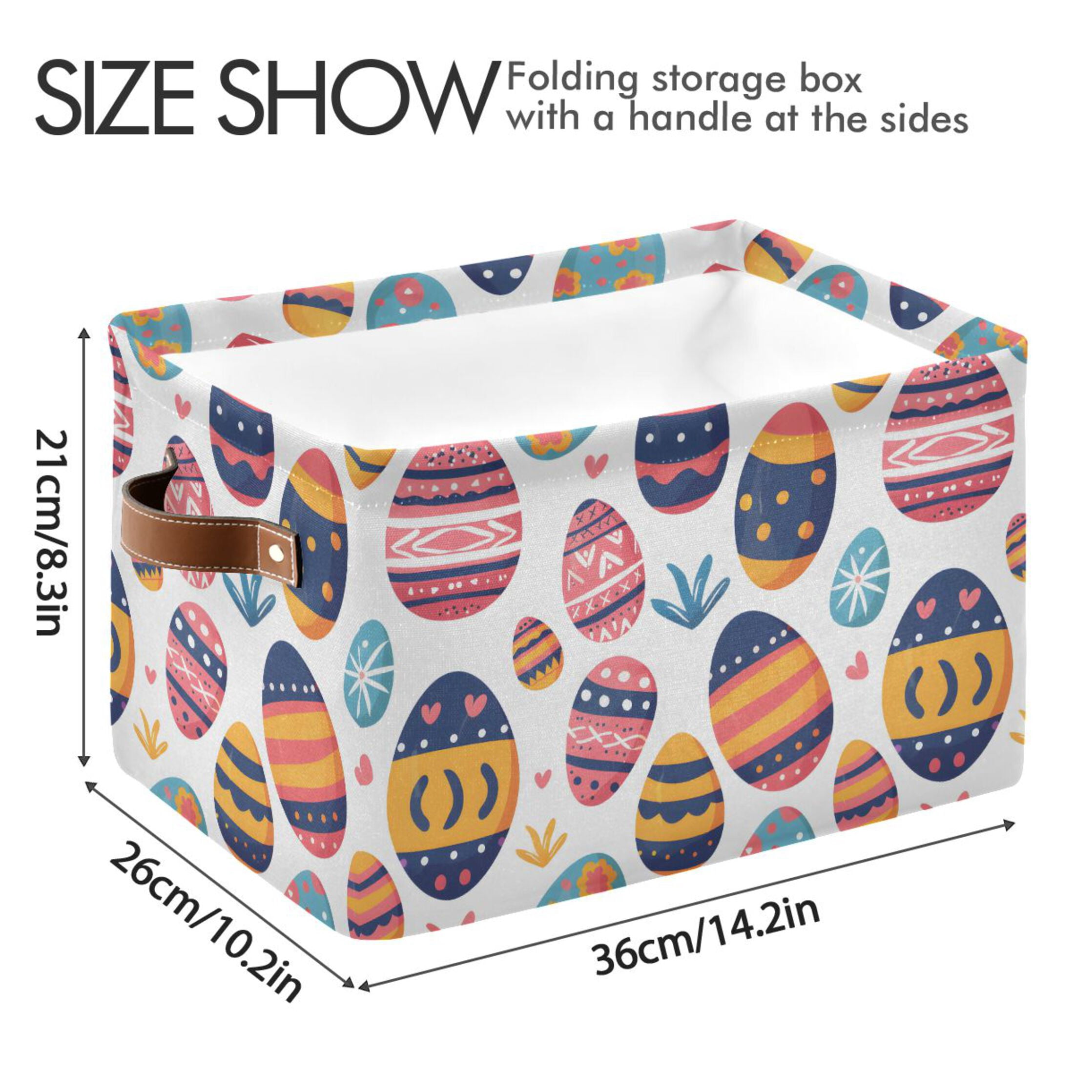 Easter Egg and Grass Storage Bins with Handle Fabric Organizer Basket Foldable Box 2 Pack 14.2x10.2x8.3