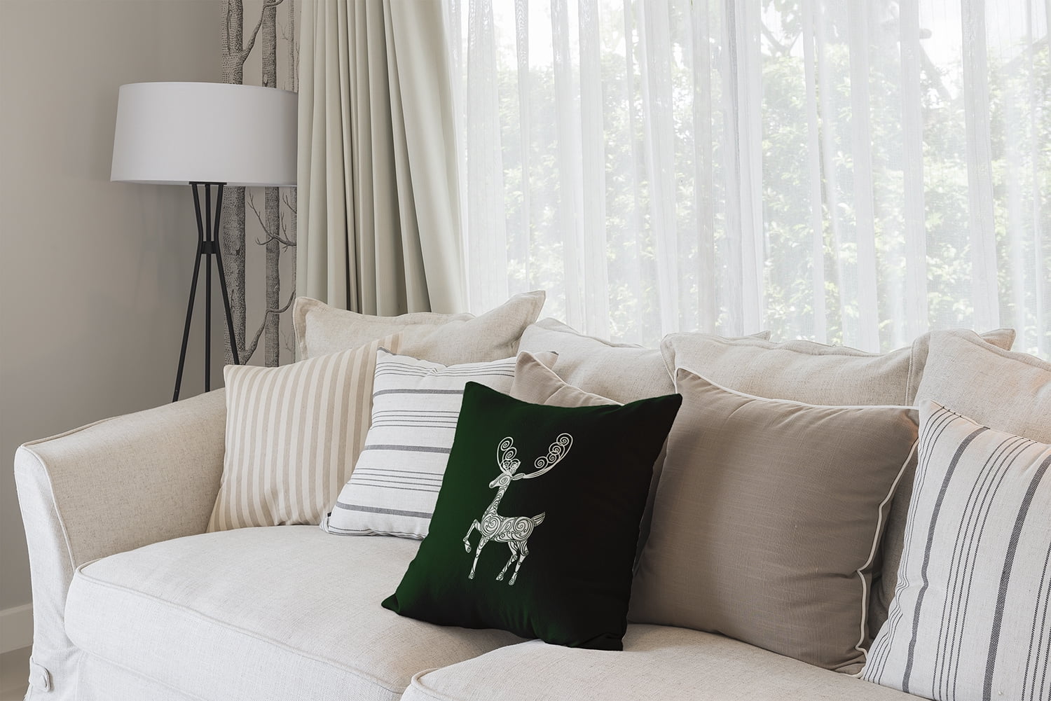 16" x 16" Simply Daisy Fancy Holiday Reindeer Polyester Accent Pillow, Green (1 Count)