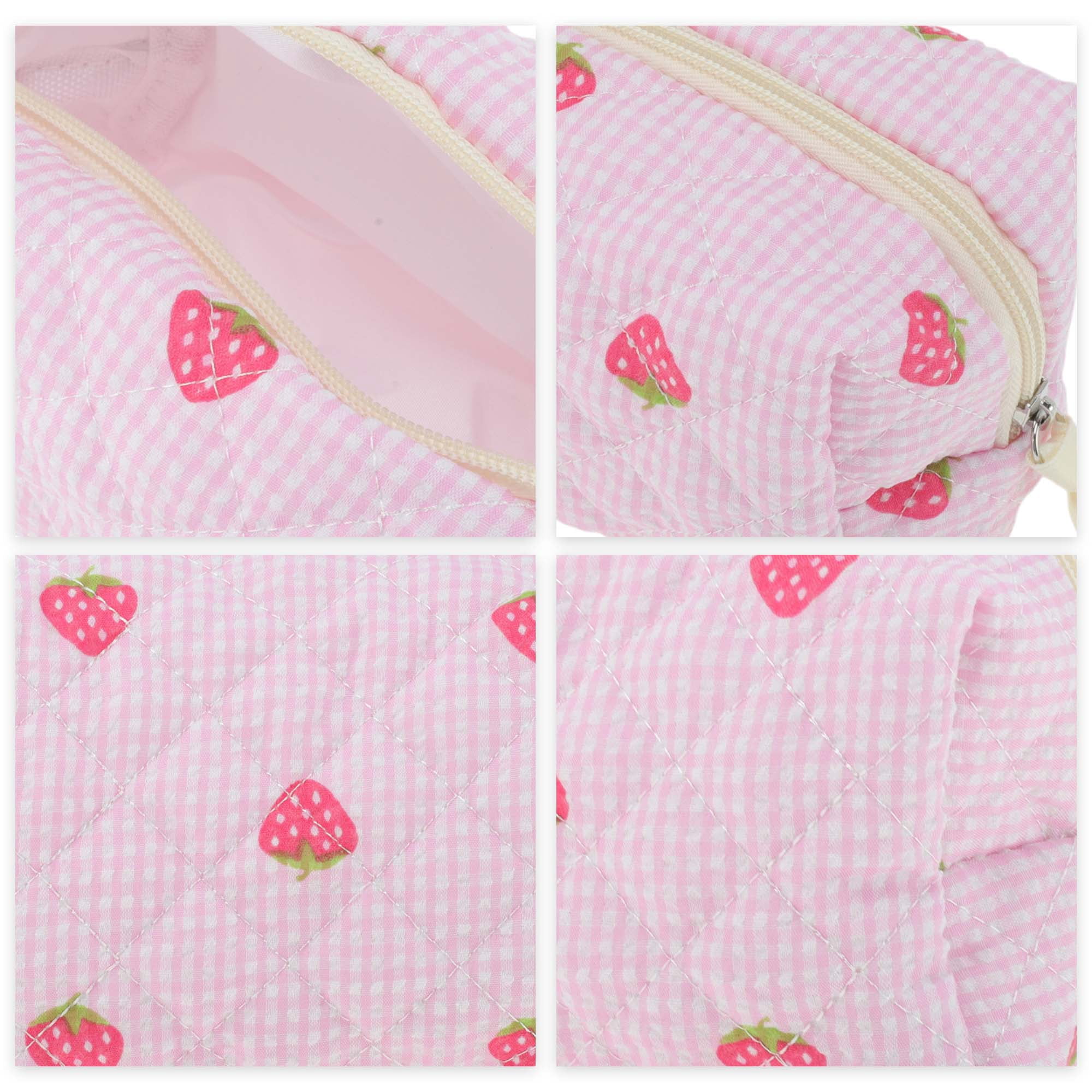 Unique Bargains 1 Pc Strawberry Makeup Bag Pink [Quilted Stripe Strawberry Square]