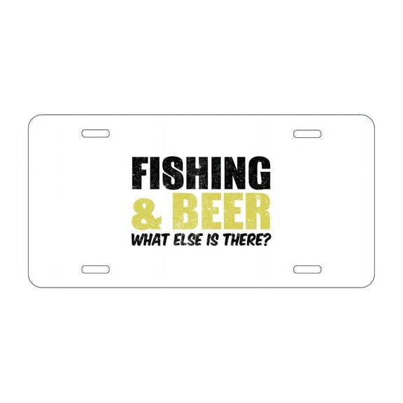 DistinctInk Custom Aluminum Vanity Front License Plate - Fishing & Beer. What Else is There? - Weatherproof, Pre-Drilled Holes