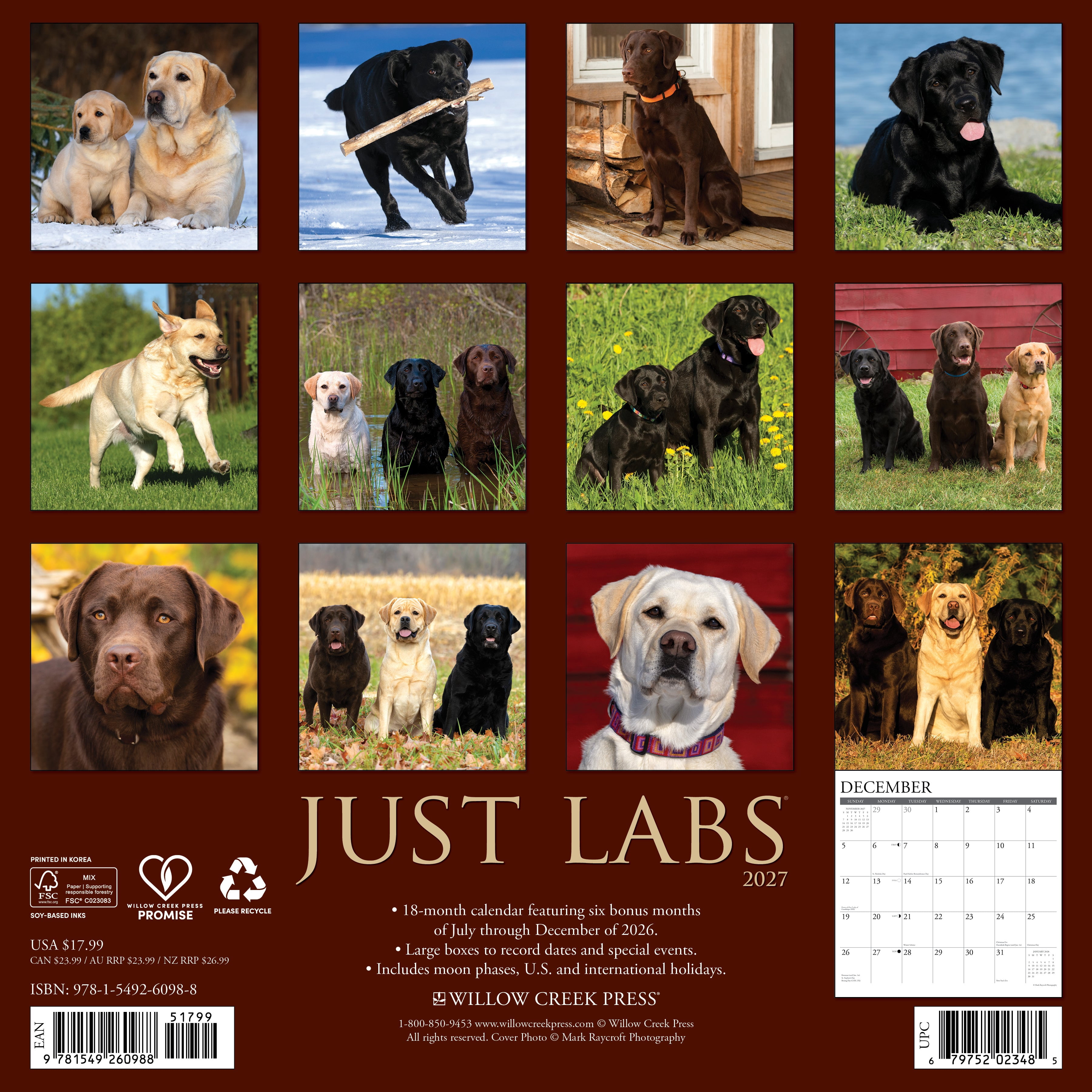Willow Creek Press, Labs 2027 Wall Calendar