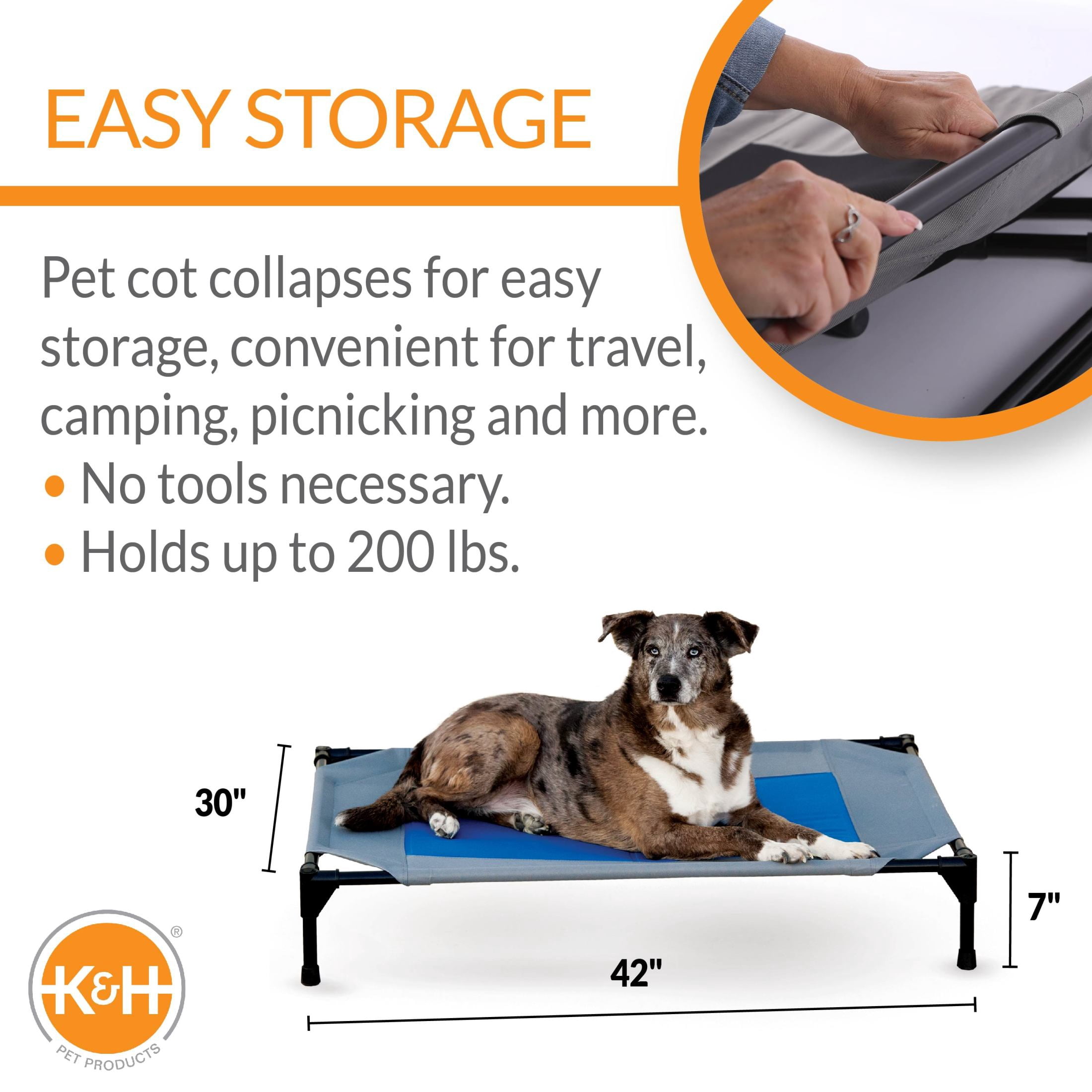 K&H Pet Products Coolin' Pet Cot Elevated Pet Bed Gray/Blue Large 42 X 30 X 7 Inches