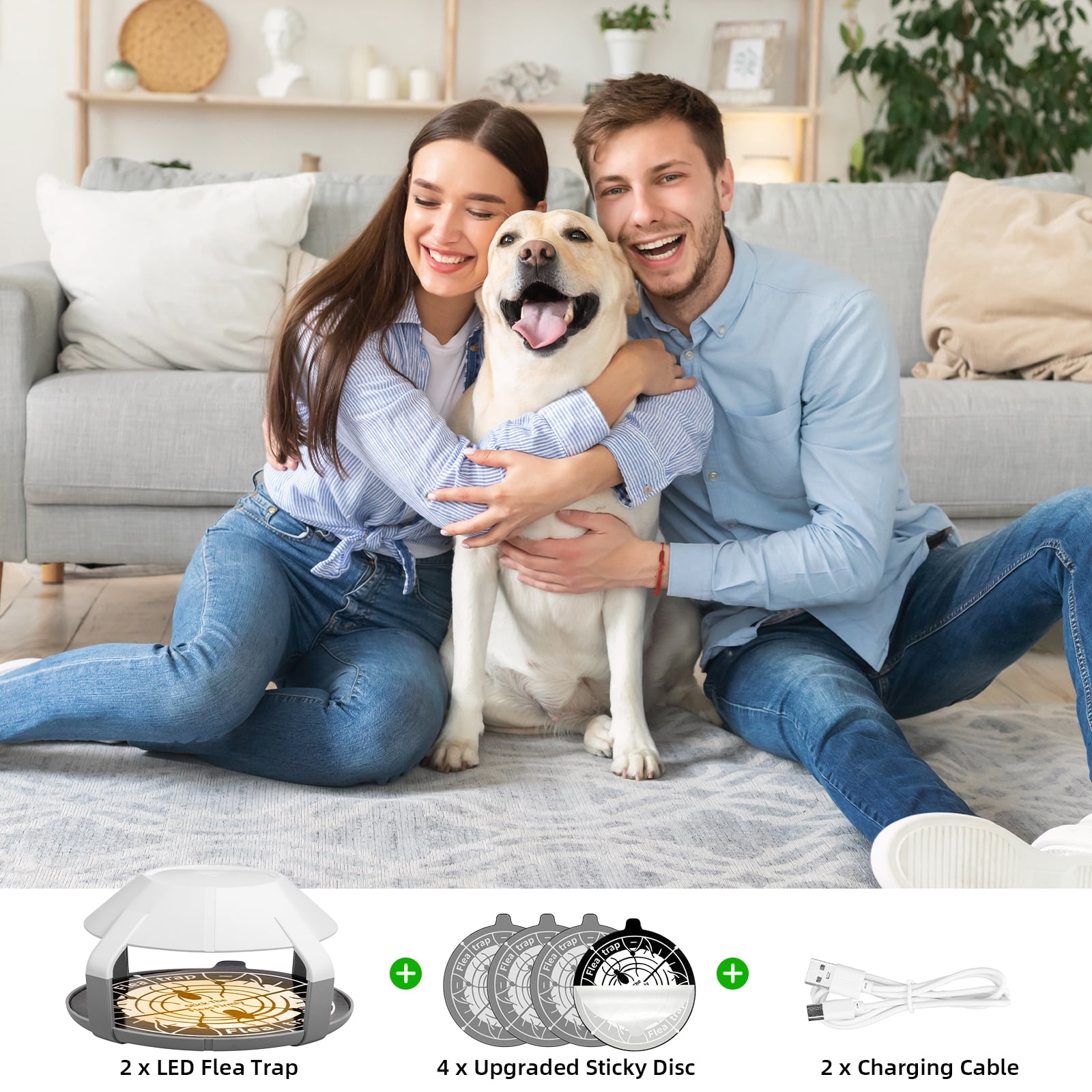 Indoor Flea Trap 2 Packs with 4 Sticky Refill Discs, Upgrade Electric Flea Traps for Inside Your Home