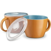 Kook 25-Oz Soup Cup Travel Mug with Handle & Microwave Lid, Set of 2 Pumpkin & Blue
