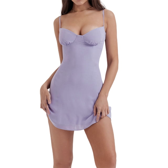 ZAXARRA Femmeslip Robe, Couleur Unie / Imprimé Floral Sans Manches Coupe Basse Robe Slim, Décontracté Simple Doux d'Une Seule Pièce Vêtements