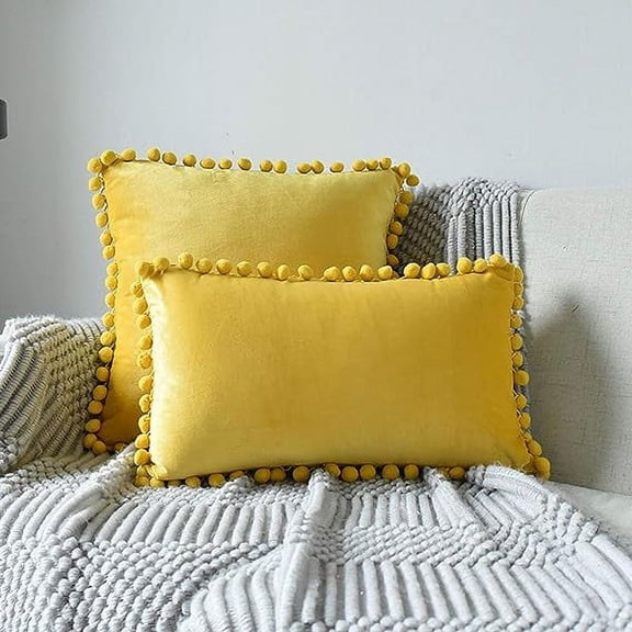 Nvzi Lumbar Throw Pillow Cover with Velvet Soft Solid Decorative Cushion Cover for Couch Bedroom Car, 1 Piece (Yellow, 12"x20")