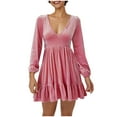 thumbnail image 1 of QIPOPIQ Robe à Manches Longues pour Femme à Col en V Robe Décontractée Robe à Col en V à Manches Longues Robe Longue à Taille Liquidation, 1 of 8