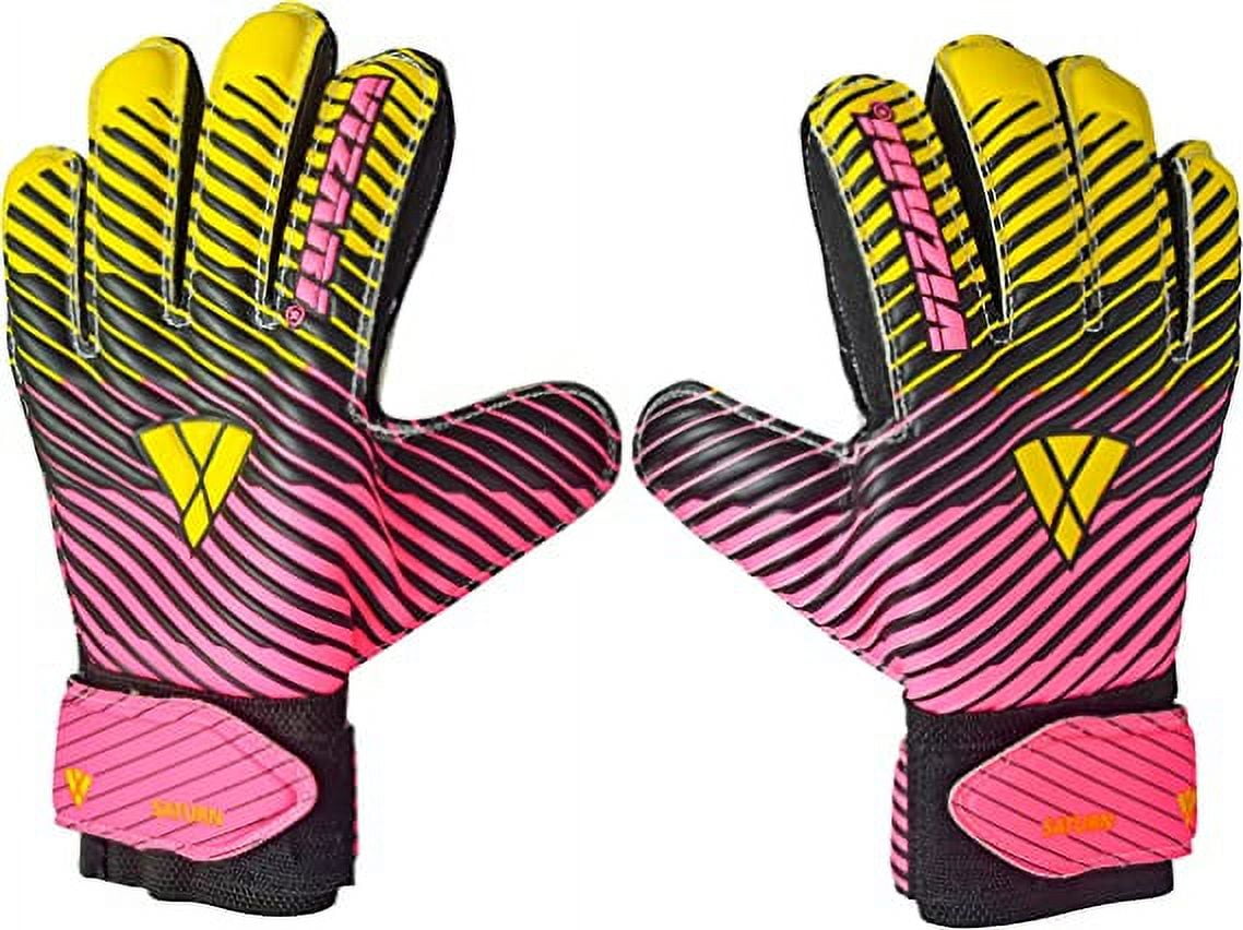 VIZARI Sports Saturn Soccer Goalie Goalkeeper Gloves Size 8 Pink for Kids Youth & Boys, Football Gloves with Grip Boost Padded Palm and fingersave Flat Cut Construction
