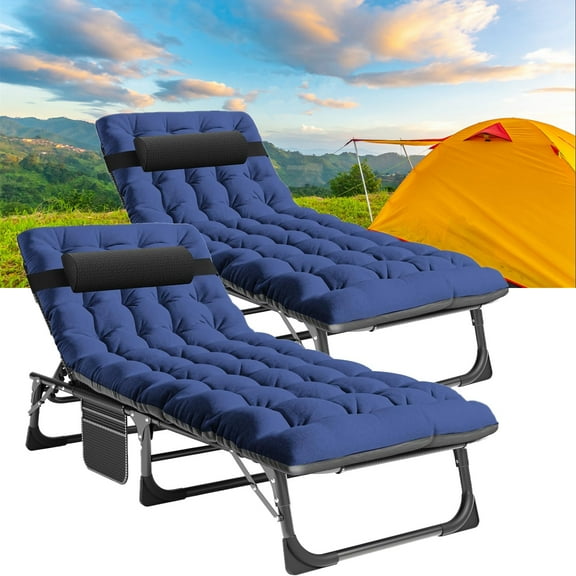ABORON 2 Pack Folding Camping Cot for Adults, Heavy Duty Adjustable Sleeping Cots for Adults, Folding Chaise Lounge Chair, Double-Layer 1200D with Mattress for Beach Lawn Camping Pool,Sunbathing