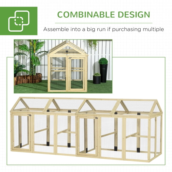 Pet Playpen PawHut Chicken Run, Wooden Large Chicken Coop, Combinable Design with Perches & Doors for Outdoor, Backyard, Farm, 4.6' x 2.8', Nature Wood,Guinea Pig Cage