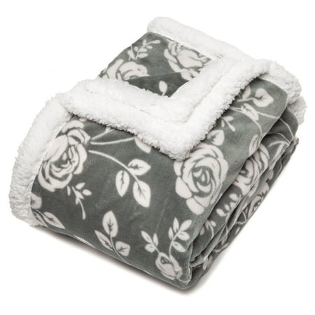 Floral Throw Chanasya Elegant Rose Soft Fleece Reversible Sherpa Throw Blanket - Cozy Classy Chick Elegant Floral Print Velvet Plush blanket for Bedroom Living Room Couch Bed Sofa - 50