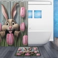thumbnail image 2 of FREEAMG Easter Funny Rabbit Bath Curtain Rugs Sets 2 Pcs, Bathroom Theme Set with Shower Curtain and Non-Slip Carpet -12 Hooks-60X72in, 2 of 7