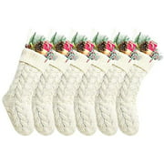 Kunyida Pack 6,18" Unique Ivory White Knit Christmas Stockings Style3