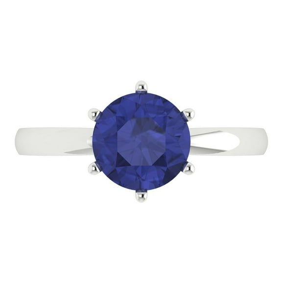 2 ctw Solitaire Anniversary Ring for Women | Round Cut Simulated Tanzanite | Hyperallergenic Solid 14K White Gold